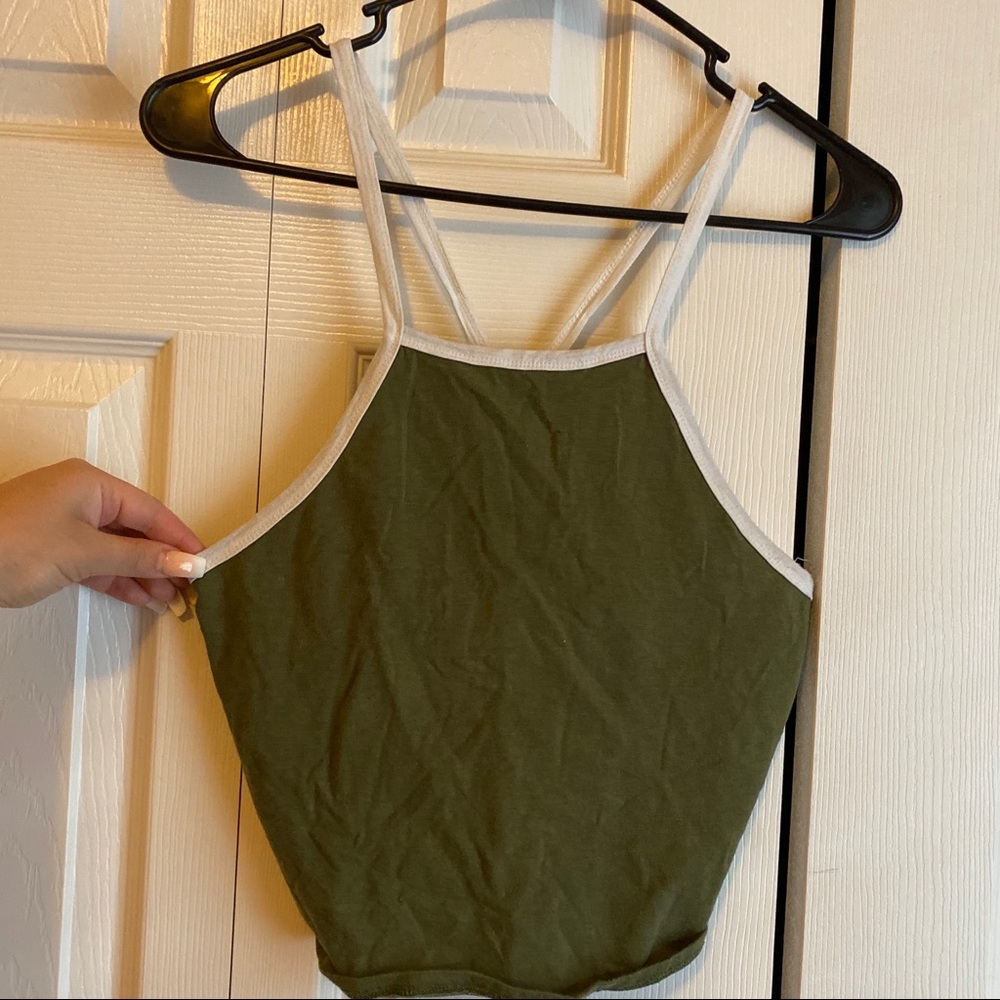 Olive and White Halter Crop
